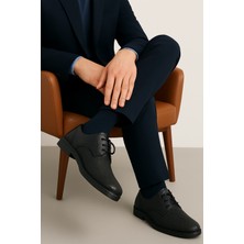 Growish GR0203 Hakiki Deri Delikli Bağcıklı Hafif Poli Taban Siyah Klasik Comfort Erkek Ayakkabı