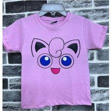 Pembe Jigglypuff Cigilipaf Yüzü Baskılı Çocuk Tişört