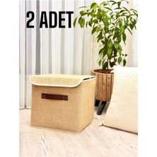 Bej 2'li Jüt Kapaklı Dolap Içi Saklama Kutusu 30X30X30 cm