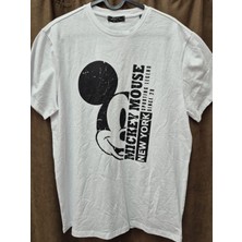 Mickey Mouse Baskılı Beyaz Tişört – New York Temalı