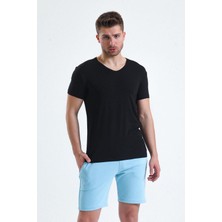 Erkek Modal V Yaka Siyah T-Shirt