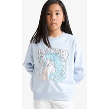DeFacto Kız Çocuk Relax Fit Bisiklet Yaka Anime Baskılı Sweatshirt E6495A825AU