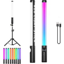 Fototek Rgb LED Işık Çubuk LED Renk Partisi Foto Video Rgb Işık Şarjlı Stüdyo Işığı+2m Işık Ayağı