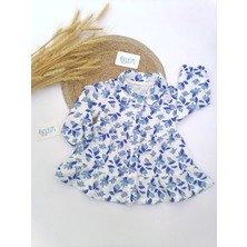 Eteği Fırfır Mavi Çiçekli Elbise 1 Yaş