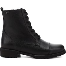 GÖNDERİ Kadın Siyah Floter  Fermuarlı Kauçuk Taban Hakiki Deri Postal Bot