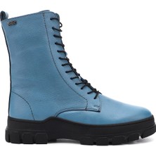 GÖNDERİ Kadın Mavi  Fermuarlı Kauçuk Taban Hakiki Deri Postal Bot