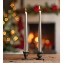 Giftmoda 2'li Premium Metalik Gri Şamdan Mumu 25 Cm - Yılbaşı Mumu