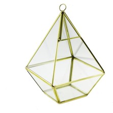 11X18CM Cam Fanus Üçgen Terrarium Saksı Metal Çerçeveli