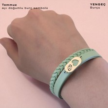 14 Ayar Altın Plakalı Temmuz Ayı Doğumları Için Kalp Motifli Yeşil Derili Hediye BILEKLIK-556AY