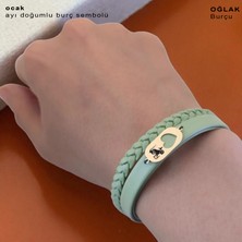 14 Ayar Altın Plakalı Oğlak Burçları Için Kalp Motifli Doğal Yeşil Derili Hediye BILEKLIK-556BURÇ