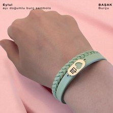 14 Ayar Plakalı Altın Eylül Ayı Doğumları Için Doğal Yeşil Derili Kalp Motifli Hediye BILEKLIK-556AY