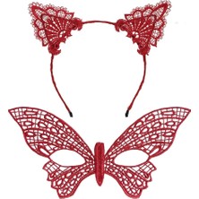 Nessiworld Gösterişli Kırmızı Dantel Maske ve Taç Seti 7 No – Masquerade ve Davetler Için