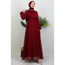 Helen Taşlı Janjan Elbise Bordo