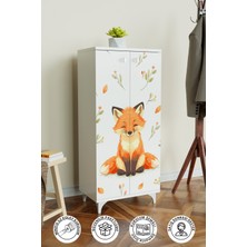 Foxie 3 Raflı Çocuk Odası Dolabı Çok Amaçlı Baskılı Oyuncak Dolabı