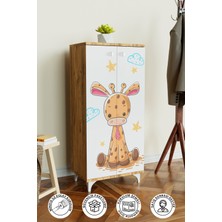 Bay Zürafa 3 Raflı Çocuk Odası Dolabı Çok Amaçlı Baskılı Oyuncak Dolabı