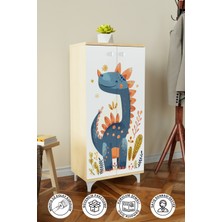 Minik Dino 3 Raflı Çocuk Odası Dolabı Çok Amaçlı Baskılı Oyuncak Dolabı