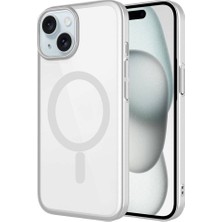 Sickossi iPhone 15 Plus Uyumlu Wireless Şarj Özellikli Sert Pc Scks Mat Riksos Magsafe Kapak-Gümüş