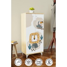 Jungle Animals 3 Raflı Çocuk Odası Dolabı Çok Amaçlı Baskılı Oyuncak Dolabı