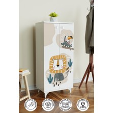Jungle Animals 3 Raflı Çocuk Odası Dolabı Çok Amaçlı Baskılı Oyuncak Dolabı