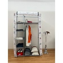 PorBig Istanbul Tema Tek Yandan Raflı Bez Dolap 7 Raflı Çelik Iskeletli Kumaş Malzeme Modern Tasarım