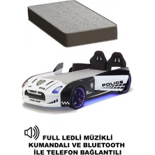 Polis Arabalı Yatak Kapıları Açılan Gtr Full Ledli Kumandalı ve Müzikli + Ortopedik Yatak