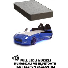 Mavi Arabalı Yatak Kapıları Açılan Gtr Full Ledli Kumandalı ve Müzikli + Ortopedik Yatak