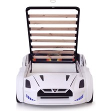 Beyaz Arabalı Yatak Kapıları Açılan Gtr Full Ledli Kumandalı ve Müzikli + Baza 90*190