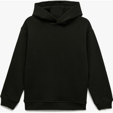 Oversize Şardonlu Uzun Kollu Basic Kapşonlu Sweatshirt