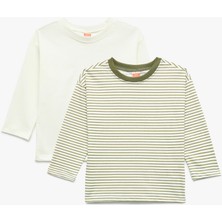 Pamuklu Uzun Kollu Bisiklet Yaka Çizgili 2'li Tişört Seti