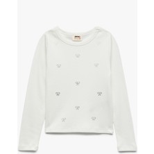 Koton Kız Çocuk Fiyonk Taş Detaylı Uzun Kollu Pamuklu Tişört Günlük Kullanım İçin