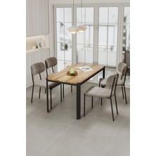Nexa Siyah Metal Ayaklı 70X120 Sabit Masa Yemek Odası Takımı, Mutfak Takımı 4 Adet Sandalye