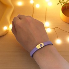 14 Ayar Plakalı Altın Feride Ismine Özel Kalp Motifli Hakiki Mor Derili Hediye BILEKLIK-558ISIM