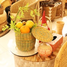 Mylamp Yeşil Kapaklı Rattan 20X16 Sepet