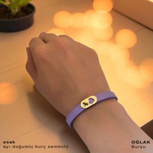 Altın Plakalı 14 Ayar Oğlak Burçları Için Kalp Motifli Hakiki Mor Derili Hediye BILEKLIK-558BURÇ