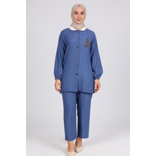 2052 Yaka Kısmı Lastikli Önü Boydan Düğmeli Önden Göğüs Kısmı Taş Detaylı Kol Ucu Lastikli Pantolonun Beli Lastikli Spor Şık Ikili Takım #05-25#