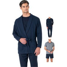 Pierre Cardin 5640 Erkek Triko Sabahlıklı 5'li Pijama Takım-Lacivert