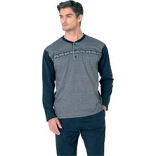 Pierre Cardin 6109 Erkek Uzun Kollu Yakası Düğmeli Pijama Takım-Lacivert