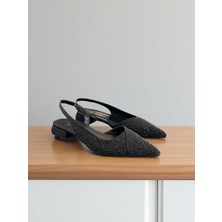 Eforia 1253 Siyah Fantezi Parlak Taşlı Tam Ortopedik Casual Kadın Topuklu Ayakkabı