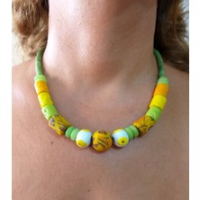 Funny Takı Bodrum Cam Nazar ve Turuncu Gana Krobo Cam Boncuklu Ayarlanabilir Ipli Kolye