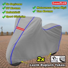 Suzuki Gn 125 Branda Gri Mavi-Dikişli Reflektörlü Motosiket Brandası Motor Örtüsü Çadır Su Geçirmez Motosiklet Kılıfı Motor Brandası