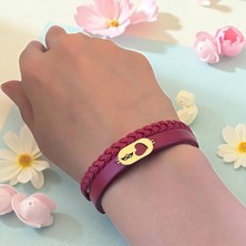 14 Ayar Altın Plakalı Bal Maske Temalı Doğal Bordo Derili Kalp Figürlü Hediye BILEKLIK-559SEMBOL