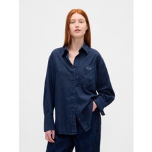 Gap Kadın Koyu Mavi Ultrasoft Denim Big Gömlek