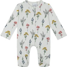 Antebies Organik Bej Botanik Bahçesi Çiçek Desenli Çıtçıtlı Uzun Kollu Kız Bebek Patikli Tulum