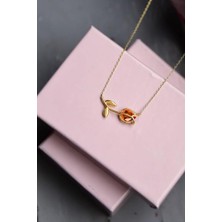 Papatya Silver 925 Ayar Gümüş Gold Kaplama Turuncu Taşlı Lale Kolye (Gold)