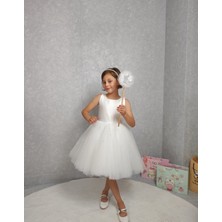 Kız Çocuk Ada Model Abiye Beyaz Etek Incili Elbise
