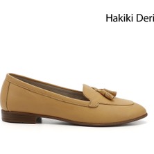 GÖNDERİ Kadın Hardal  Püsküllü Hakiki Deri Babet