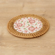 Mylamp Rattan Çerçeveli 14 Cm. Kırmızı Üçlü Çiçek Desenli Dekoratif Obje