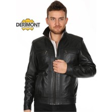 Hakiki Deri Siyah Erkek Deri Mont Dört Cepli Spor Deri Ceket