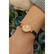 Papatya Silver Deri Kordonlu Zirkon Halka Osmanlı Tuğralı Bileklik Rose Altın Kaplama 925 Ayar Gümüş