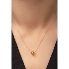 Papatya Silver Yuvarlak Bal Rengi Fasetli Yüzey Kolye - Zincir Rose Kaplama 925 Ayar Gümüş